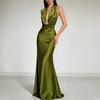 European and American summer neck halter satin evening dress dress, high-end party sexy bridesmaid dress
