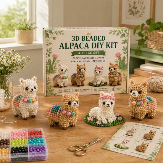 3D Beaded Animal DIY Kit, Cute Beaded Frog Alpaca Guinea Pig Craft Set, Bead Animal Figurine Crafting Kit for Beginners Adults Stress Relief Home
