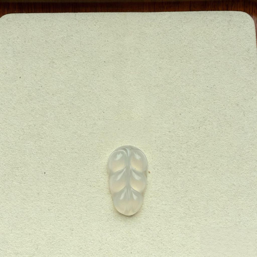 Natural White Chalcedony & Hetian Jade Leaf Pendant Necklace with Adjustable Rope