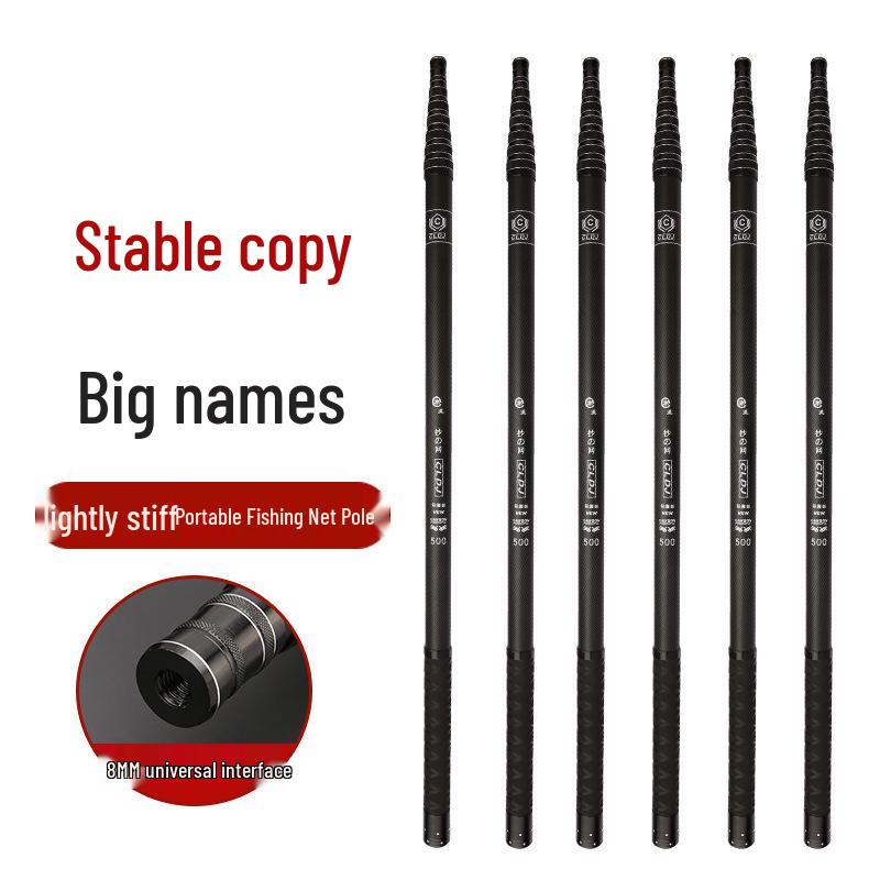 Carbon Telescopic Heavy-Duty Fishing Net Pole - Available In 1.8, 3, 4 Meters, Super Hard for Big Fish, Black Finish