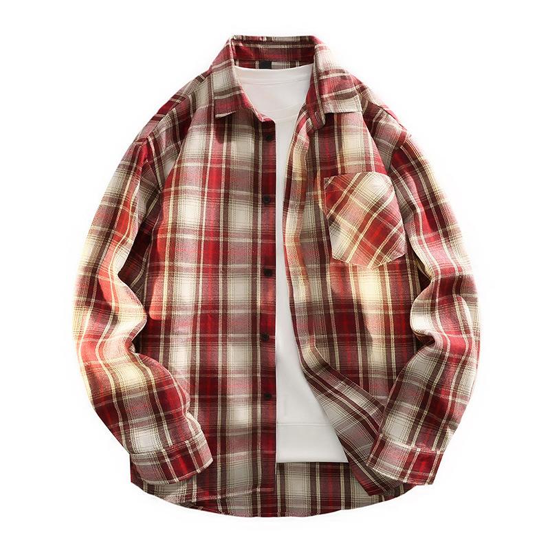 New Spring and Autumn Long-sleeved Plaid Shirt Loose Fashionable Shirt Men's Jacket Youth Large Size Versatile