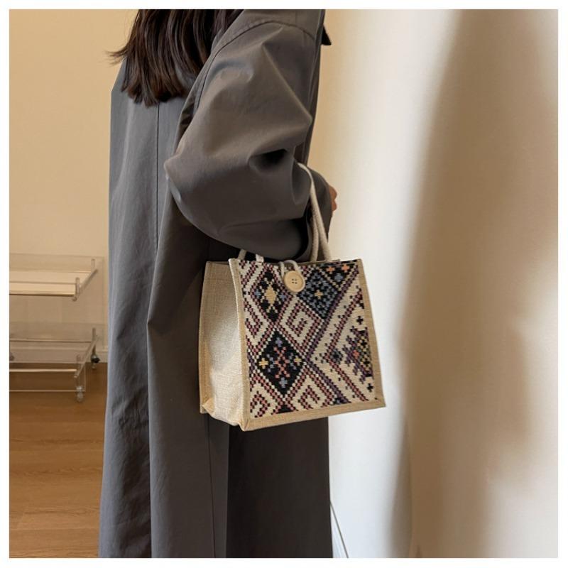 Bolsa de pano de vela nacional feminina verão moda portátil lancheira de linho bolsa bento