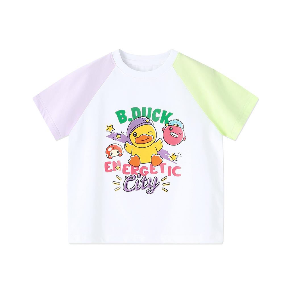 B. Duck Yellow Duck Children's Clothing Simple Fashion Top for Boys and Girls Summer Color blocked Printed Short T-shirt