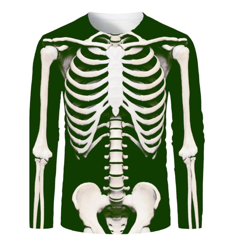 Unisex 3D Vzor Velký Potisk Lebky Kulatý Výstřih Kostým Nadměrná Velikost Halloween Denní Běžný Párty Street Červená Černá Zelená Dlouhý Rukáv