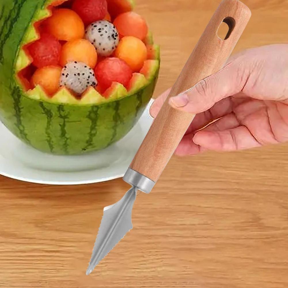 Wooden Handle Melon Baller Stainless Steel Salad Spoon Multifunctional Seed Remover Carving