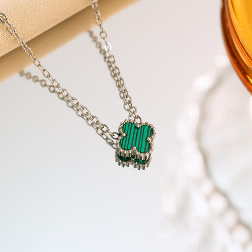 9mm Lucky Four-Leaf Clover Necklace Pendant Titanium Steel Luxury Trendy Double-Sided Clavicle Chain