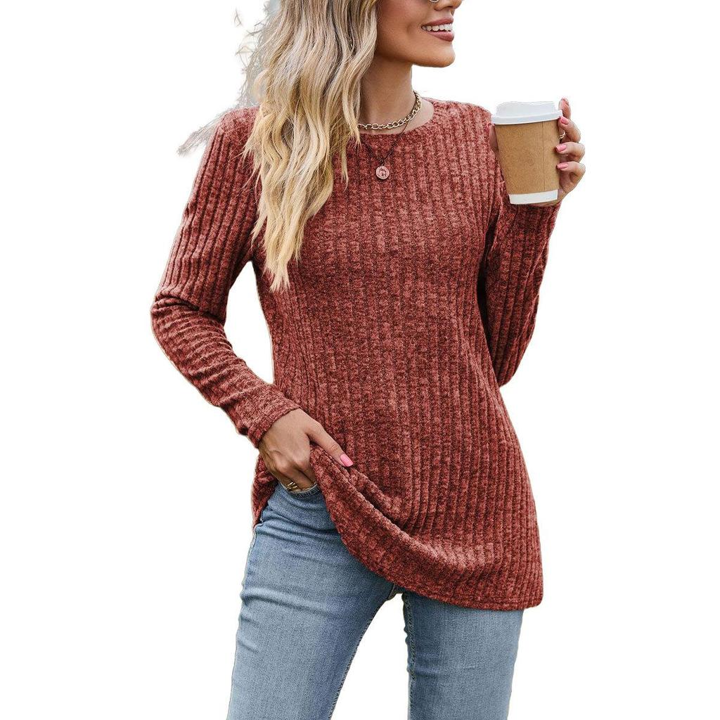 Women's Fashion Casual Autumn Winter Solid Color Print Long Sleeve O-Neck Blouses & Shirts