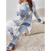 Euro-amerikanische Mode 3D Marmorierter Damen Vier-Jahreszeiten Langarm T-Shirt + Lange Hose Zweiteiler. Das perfekte Geschenk für Neujahr