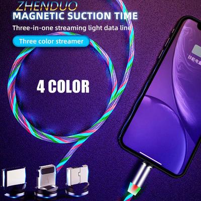 Flow Luminous Lighting Magnetic 8 Pin USB Cable for IPhone XR 7 8 Micro USB TypeC Magnet Fast Charge