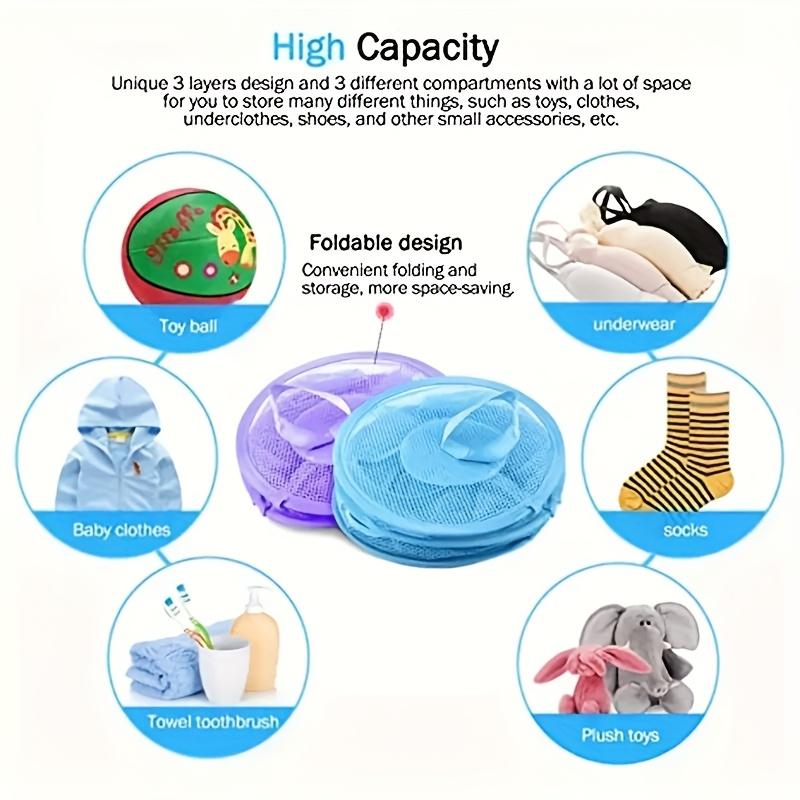 3-tier hanging grid organizer, stackable open cage plush animal storage, multi-purpose cylindrical toy net hammock - hanging bag