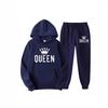 Men's Queen Print Plus Size Hooded Fleece Sweatshirt Set for Fall/Winter