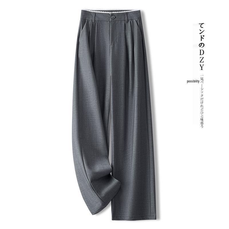 

Женские белые кружевные брюки широкого кроя: Весна/Осень 2025, Ленивый стиль, Драпирующиеся, Прямые брюки от костюма, Элегантные 28/L (105-115 lbs) серый