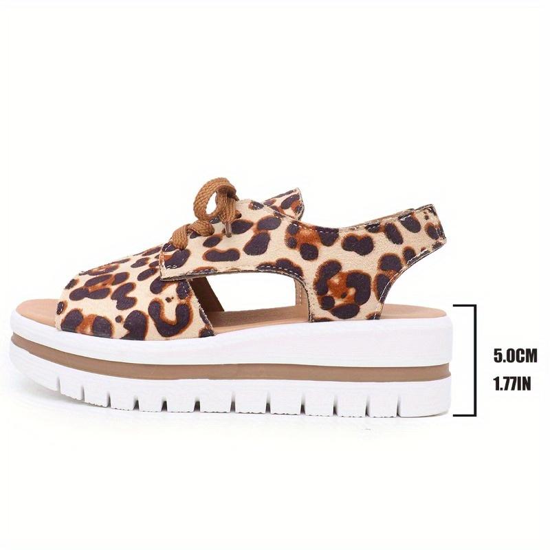Women's Leopard Print Platform Sandals - Open-Toe Lace-Up Summer Shoes with Thick Cushioned TPU Sole, Breathable