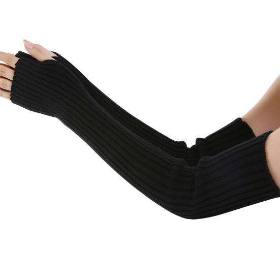 Fingerless Women Long Gloves Solid Color Mitten Knitted Winter Wrist Arm Warmer чёрный