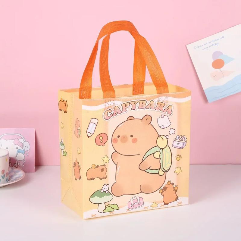 12-48PCS Cute Cartoon Capybara Tote Bag Non-Woven Fabrics Candy Gift Bag Portable Handbag Foldable Shopping Bag Party Supplies