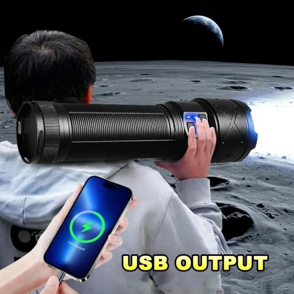 Powerful LED Flashlight Long Range Zoomable Hand Lamp USB Rechargeable Outdoor Work Light for Outdoor Camping