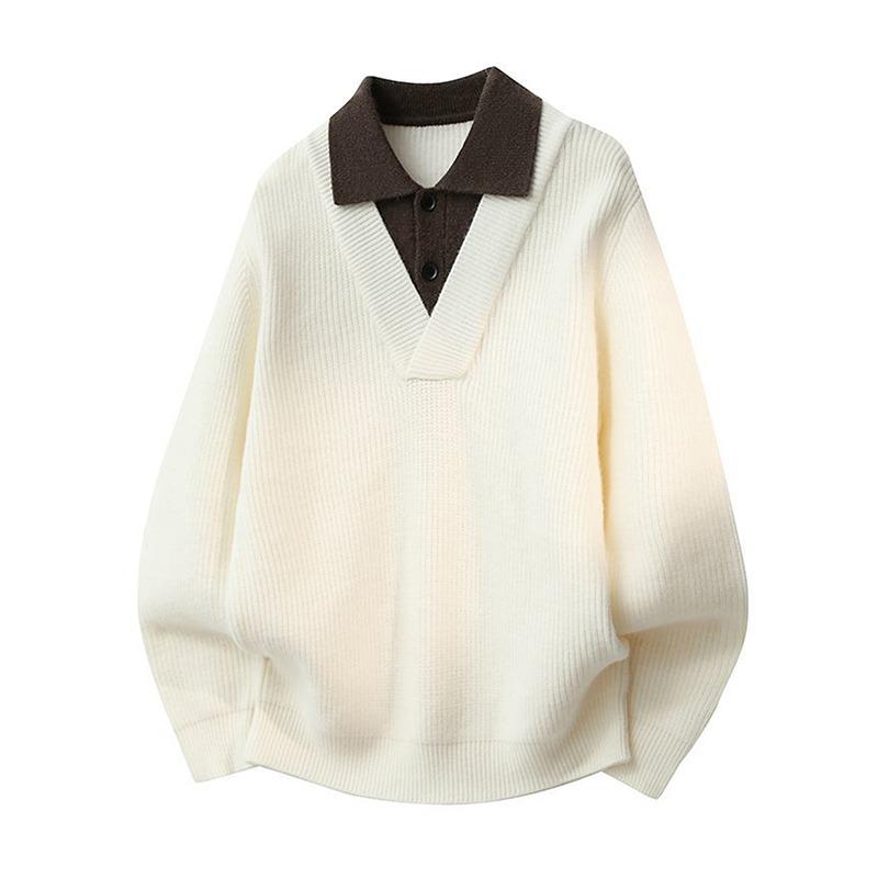 Men's Faux Two-Piece Polo Lapel Knit Sweater – High-End Old Money Style for Autumn/Winter