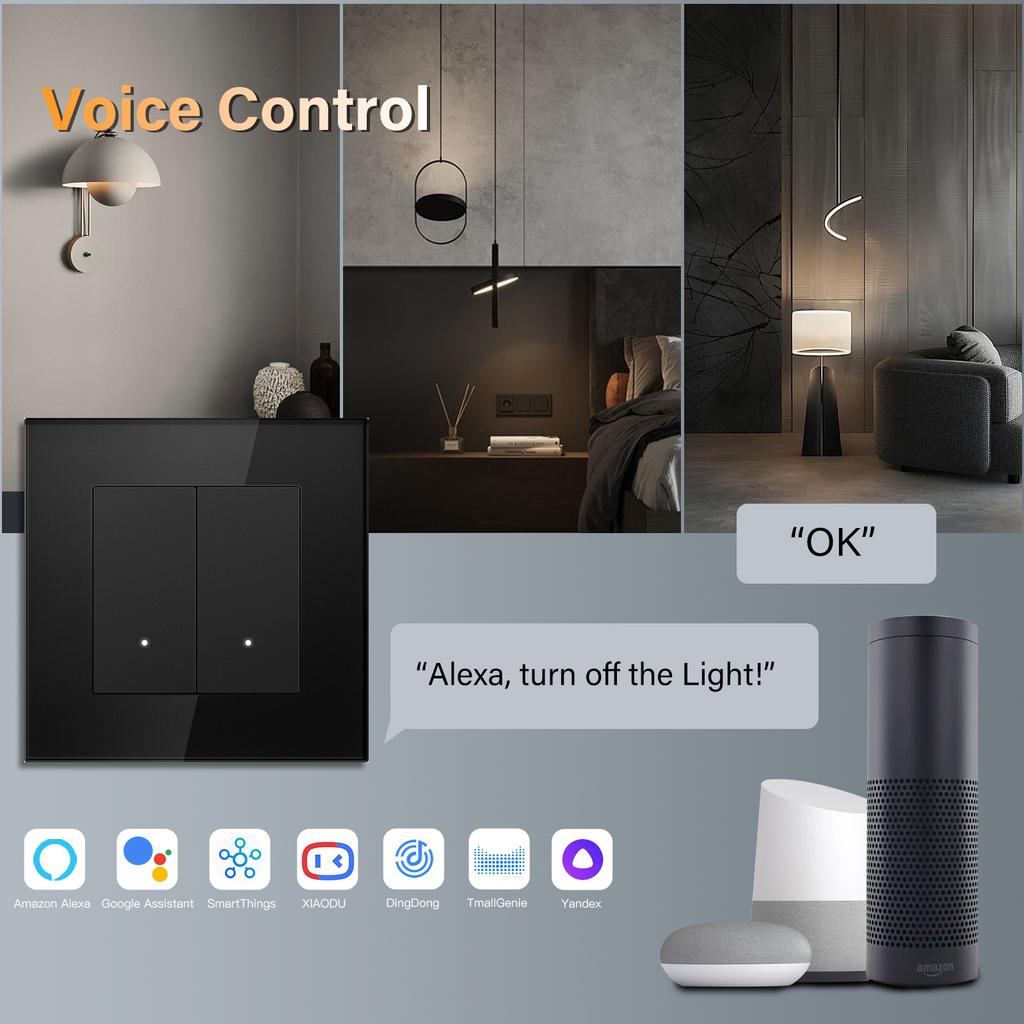 BSEED 1/2/3Gang Wifi Smart Wall Switches 2Way Tuya Smart Life Alexa Control For Stairs Corridor Mechanical Click Buttons 2Pack