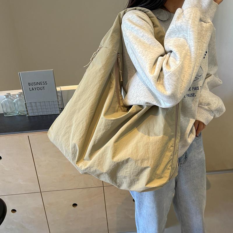 Casual Solid Color Canvas Tote Bag For Women With Large Capacity And Fashionable Stitching For Daily Use