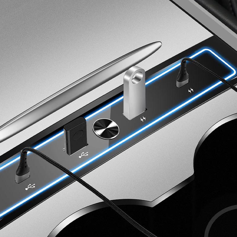 For Tesla Model 3 Y 2024 2024 USB LED Hub Center Console Adapter Fast Charger Shunt Hub Car Adapter Power Splitter Extension