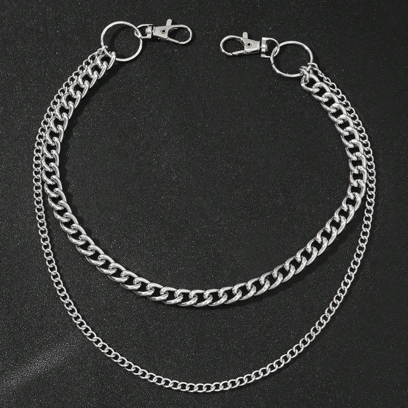 1pc Men's Double Layer Large Circle Silver-Tone Metal Accessory To Match Suit Pants, Trouser Chain Summer, School Autumn-Winter Accessories