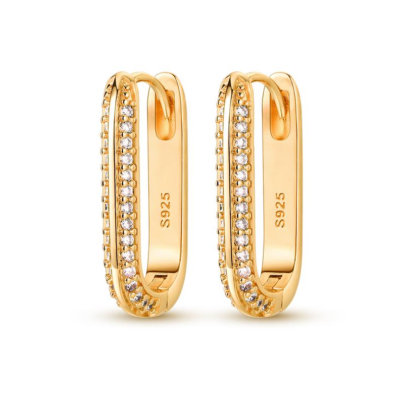 925 Silver U Shaped Inlay CZ Zircon Hoop Earrings Geometry Line Simple Women Girl Evening Party Brithday Gifts Jewelry