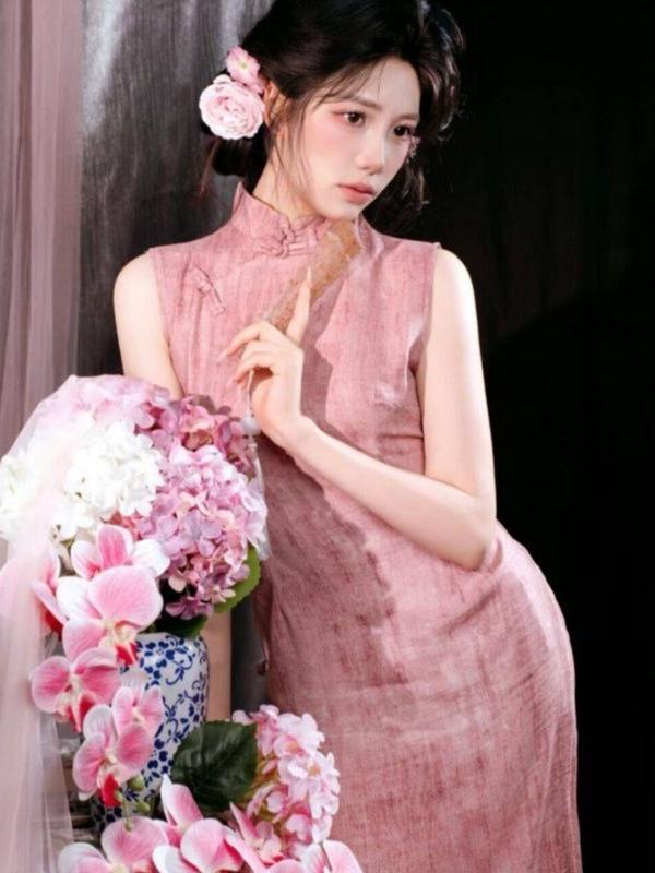 Retro Pink Qipao Photo Studio Clothing – Chinese Style