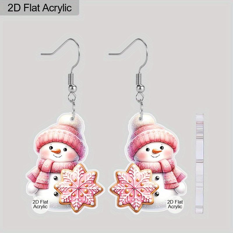 

2D Плоские Акриловые Милые Розовые Серьги-Подвески Снеговик Снежинка Женские Рождественские Украшения Аксессуары для Праздничной Вечеринки