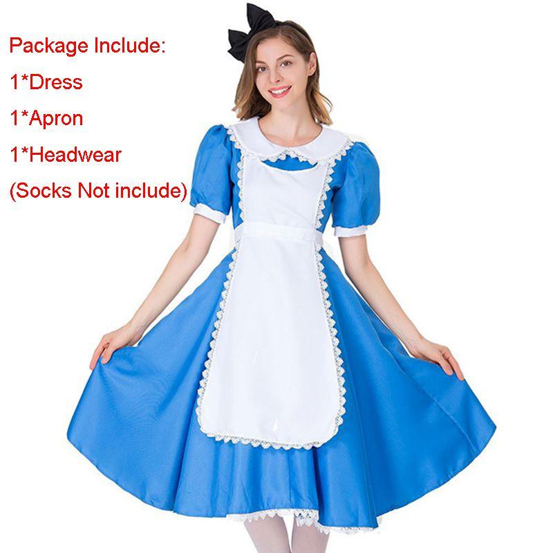Костюм горничной Алисы в Стране чудес Дышащее изысканно сшитое платье! XL