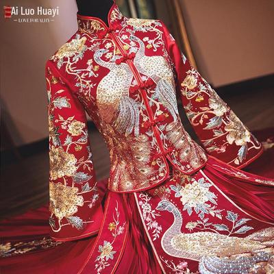 2023 Übergröße Umstandskleid für die chinesische Hochzeit der Xiuhe-Braut – Kleid mit Drachen- und Phönixmuster.