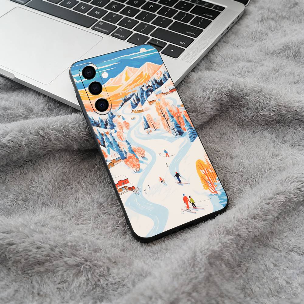 

ski slope &ski running Soft Silicone phone Case for Samsung Galaxy A73/A71/A72/A70/A53/A52/A51 - Black Samsung a31