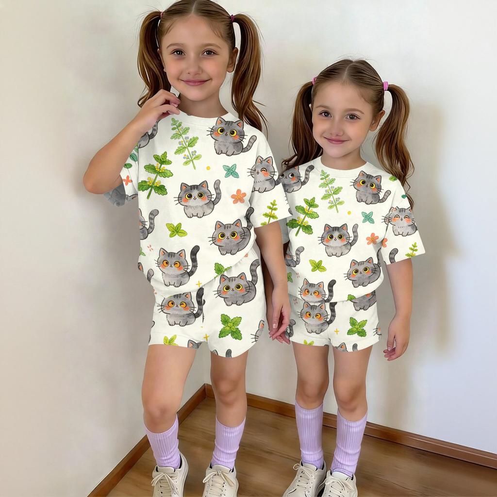 Kids Casual Short Sleeve Top and Shorts Set Animal Print Lightweight Comfortable Summer Outfit for Boys and Girls