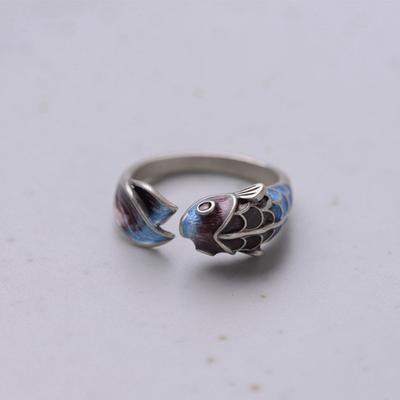 Bague Koi Tempérament Simple, Bague Réglable Design Créatif Émail, Bijou Auspicieux Blanc pour Dames