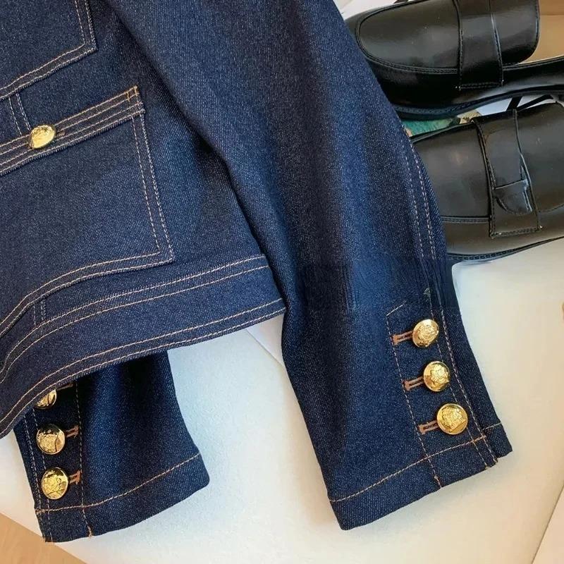 Women's Vintage Denim Jacket Spring Button Up Korean Fashion Blue Chic Bomber Outwear Casual Ropa De Mujer