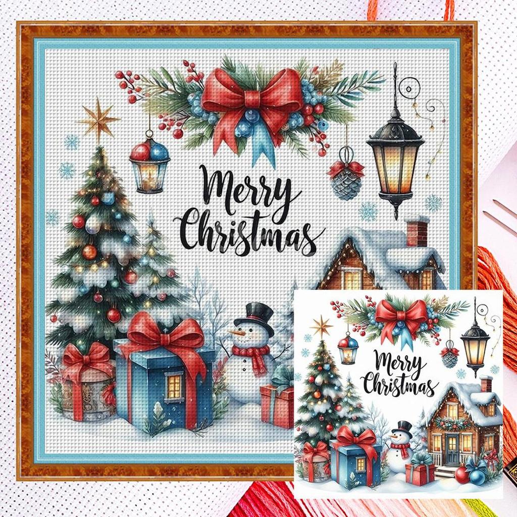 Christmas Cottage Full 14CT DIY Counted Cross Stitch Kits for Beginners Adults Home Decor Cross Stitch Embroidery Kits 40x40cm