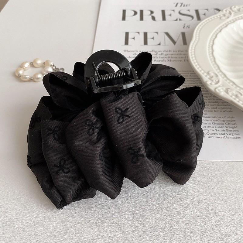 New Temperament Bow Hair Clip Women's Black Satin Shark Clip Fashion Hair Accessories