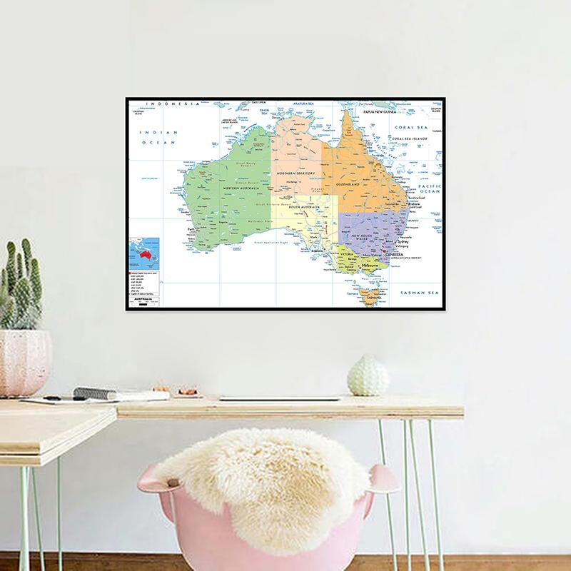 English Map Australia Map Administrative Map Wall Decor Background Living Home Study Studio Supplies Decorative Hanging Picture