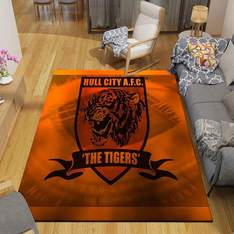 Hull City AFC Flannel Printed Carpet, Home Sofa Decoration for Living Room & Bedroom, Non‑Slip Play Flannel Floor Mat for Game Room