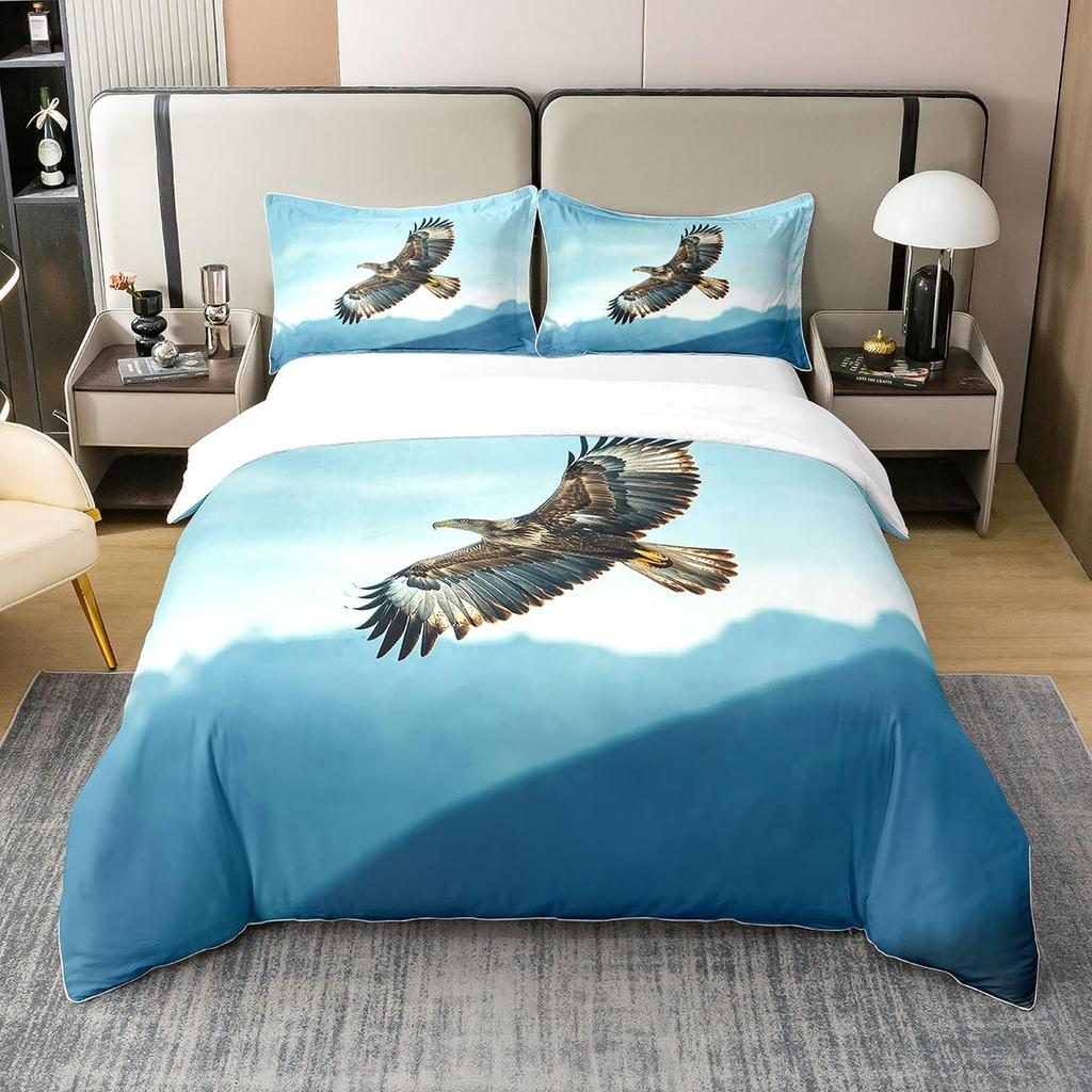 Eagle Duvet Cover Set for Boys Men Queen King Twin Size Lightweight Down Room Decor 2 Pillowcases 1 Comforter Cover No Comforter