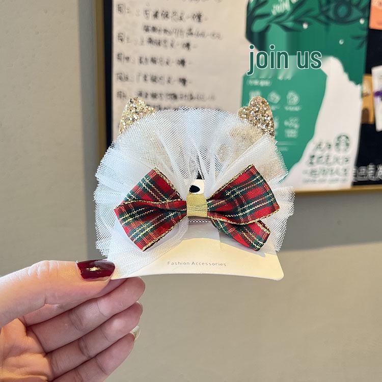 Korean Style Cartoon Christmas Hair Clips for Girls – Red Baby Bow and Bangs Accessories