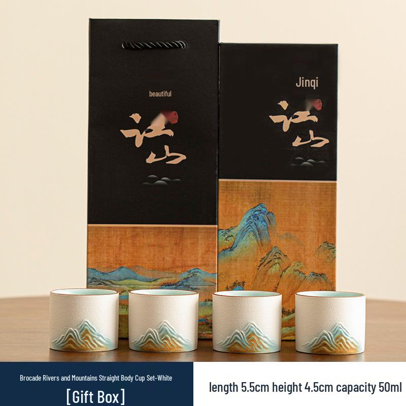 Palace Museum Ceramic Tea Set: Distant Mountains Host Cups & Thousand Miles of Rivers Gift Box