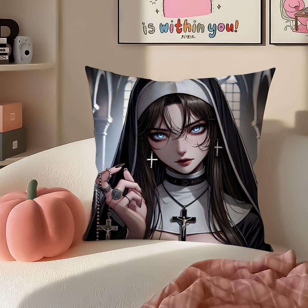 

Creepy Mysterious Religious Horror Girl NNun Cushion Cover Pillowcase Short Plush Invisible zipper Room Sofa Cushion Cover 30X30cm