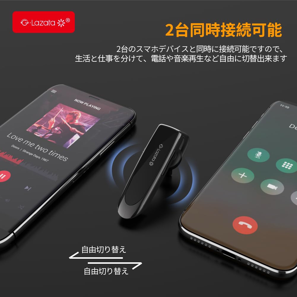 Cuffia Audio Giapponese Glazata, Auricolare Singolo Bluetooth 5.1 con Chip Smart Qualcomm 3020, 20 Ore di Autonomia in Conversazione, Microfono Integrato per