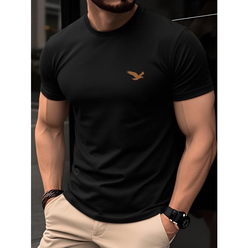 Men's T-Shirt, Summer Short Sleeve Thin Crew Neck Slim Fit Breathable Top, Stylish Elegant Fun Soaring Eagle Print Pattern