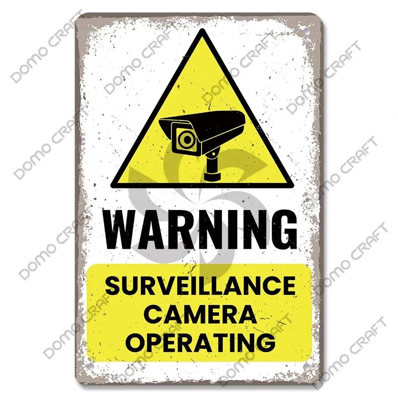 Warning CCTV Tin Signs Metal Plaque Notice  Hour Security Camera Vintage Poster Metal Plate Wall Decor for Mall Shop Bar Home
