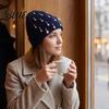 Holiday Gift for Women Waterdrop Rhinestone Knit Hat, Bling Stretchy Winter Cuffed Knitted Stylish Hat Skull Cap Men Cold Weather Daily Wear