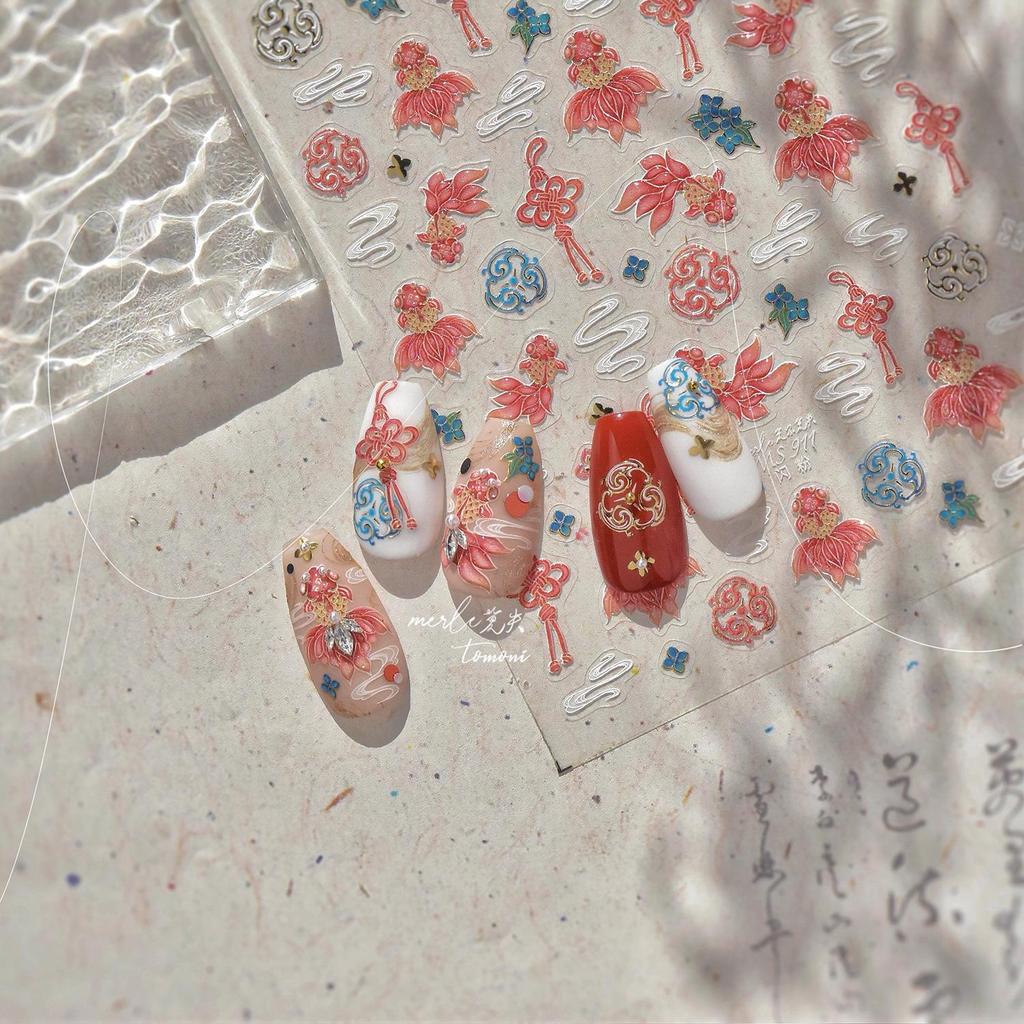 Tomoni & Mo Shi Glitter Nail Stickers: New Chinese Style Koi Butterfly Ornaments for High-End Feel