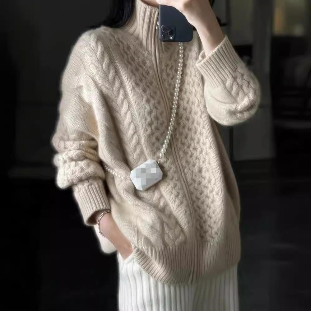 Thickened High Neck Zipper Cardigan Coat Soft Lazy Loose Short Women's Sweaters