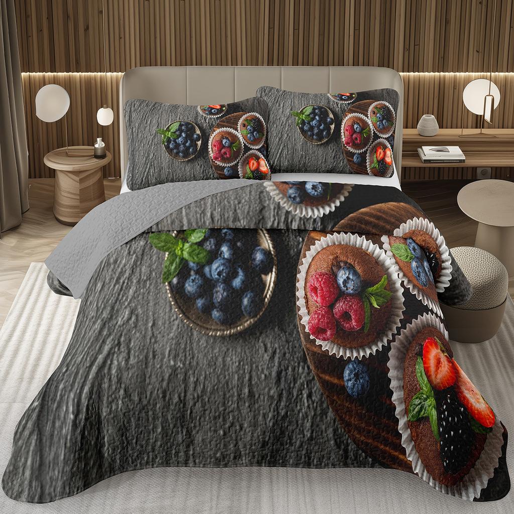 Blueberry Bedspread King Twin Size,Hawaii Summer Tropical Fruit Coverlet Set For Boys Girls Room Decor, Reversible Bedding Quilt