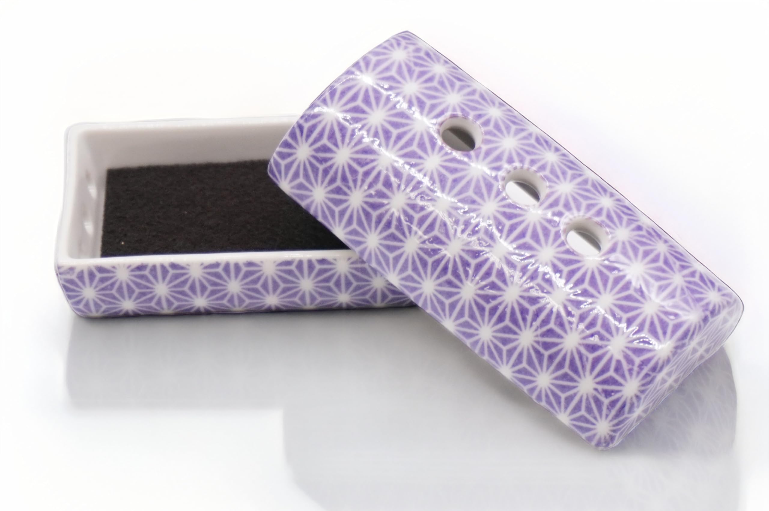 Eirakuya Mino ware cylindrical incense burner purple asanoha komon pattern